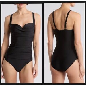 Betsey Johnson | Womens M | Black Ruched One Piece Swimsuit Sweetheart Neckline